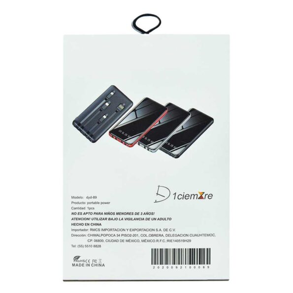 Power banck con entrada v8/tipo c/iphone dyd-89