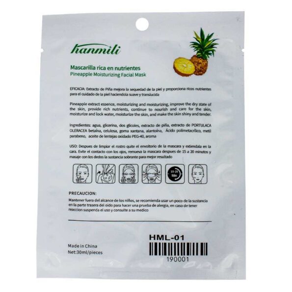 Mascarilla facial hidratante con extracto de piña hml-01