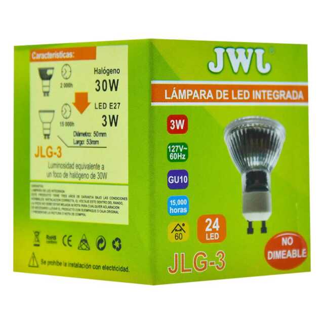 Foco led dicroico 3w base gu-10 luz blanca jlg-3b jwj