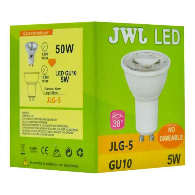 Foco led dicroico 5w base gu-10 luz cálida jlg-5c jwj
