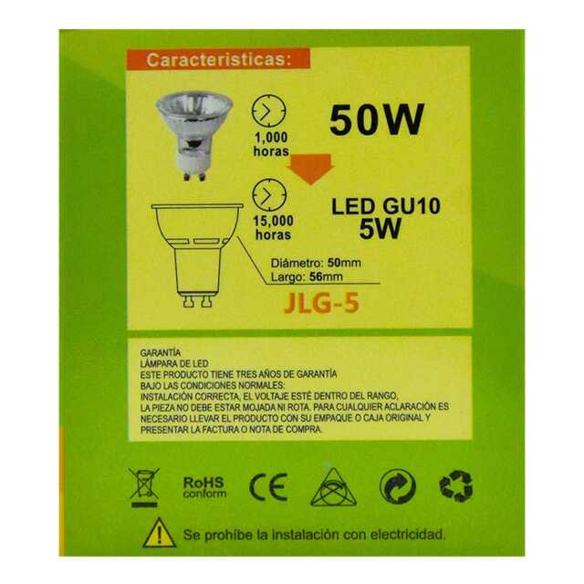 Foco led dicroico 5w base gu-10 luz cálida jlg-5c jwj