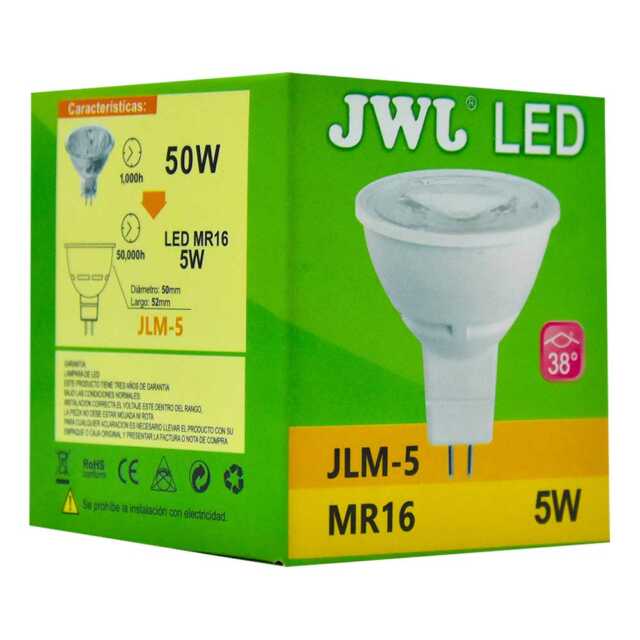 Foco led dicroico 5w base mr-16/gu5.3 luz blanca jlm-5b jwj