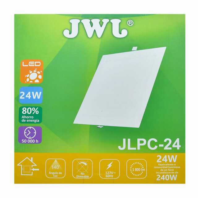 Panel de led para empotrar cuadrado 24w luz cálida jlpc-24c jwj