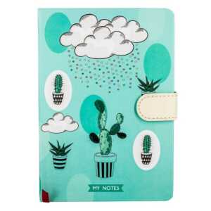 Libreta pasta dura con broche y estampado de cactus k001