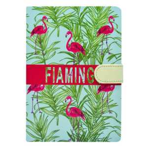 Libreta pasta dura con broche y estampado flamingo k90014