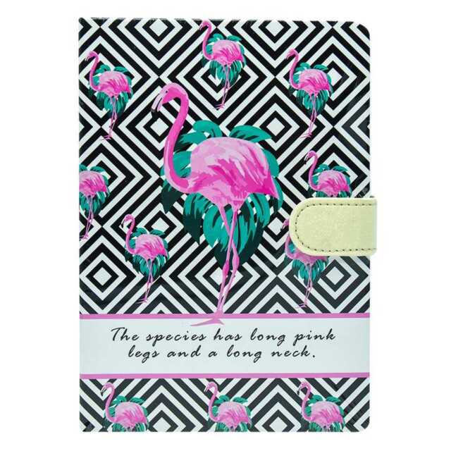 Libreta pasta dura con broche y estampado flamingo k90014