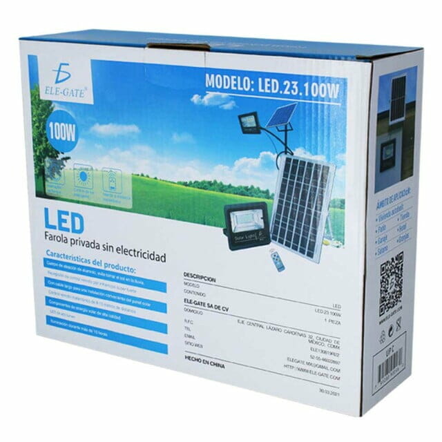 Reflector led 100w con panel solar-control luz blanca exterior led.23.100w