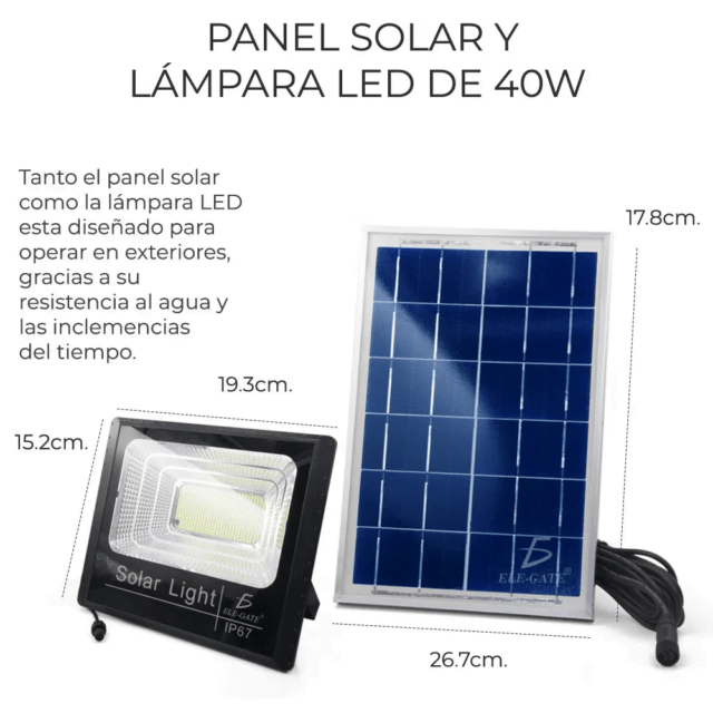 led solar 40w medidas