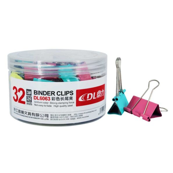 Bote con 24 clips binder 32mm de colores