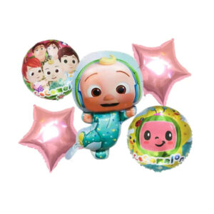 Set 5 pzs de globos metálicos con diseño de cocomelon y estrellas / 209329