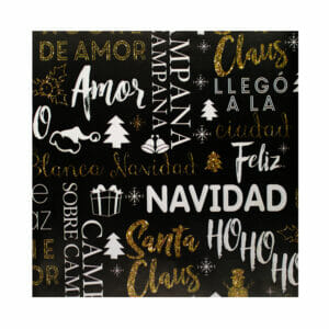 Papel navideño para regalo de frases con diseño en tono negro y dorado