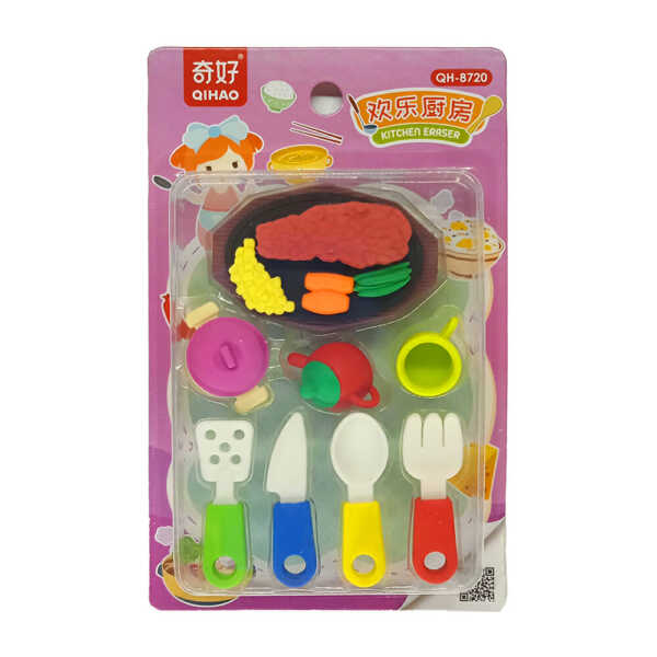 Set de borradores de figuritas con diseños de platos de comida