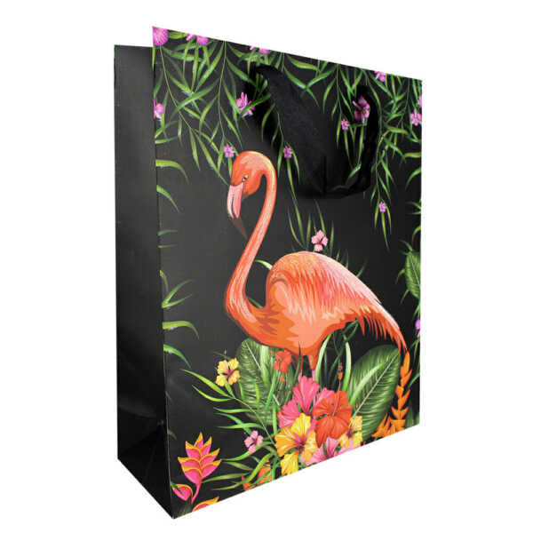 1pza Bolsa mediana de regalo, con diseño de flamingo, variedad de colores 26x32cm 501222