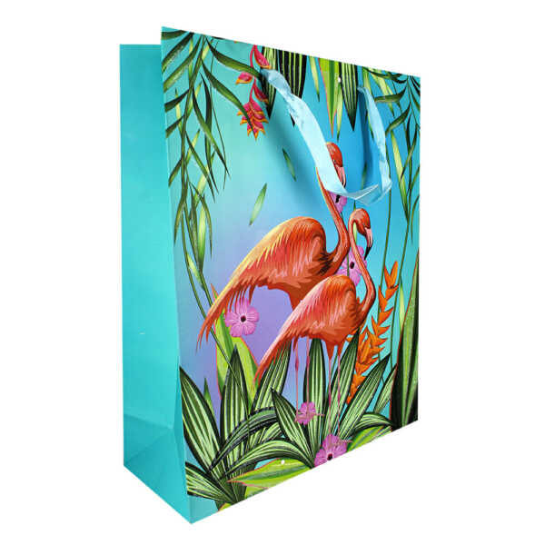 1pza Bolsa mediana de regalo, con diseño de flamingo, variedad de colores 26x32cm 501222