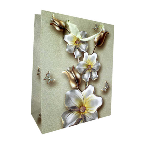 Bolsa de regalo chica con diamantina de cartón, varios diseños, 17.5x24cms