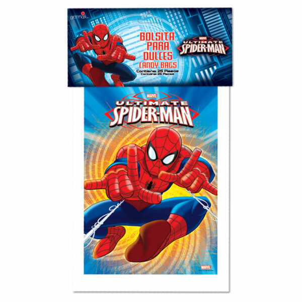 Paquete con 25 bolsas de plástico para dulces con diseño de spider man 470-469