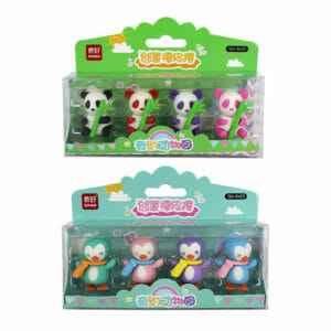 Set de borradores de figuritas con diseños de pandas o pingüinos