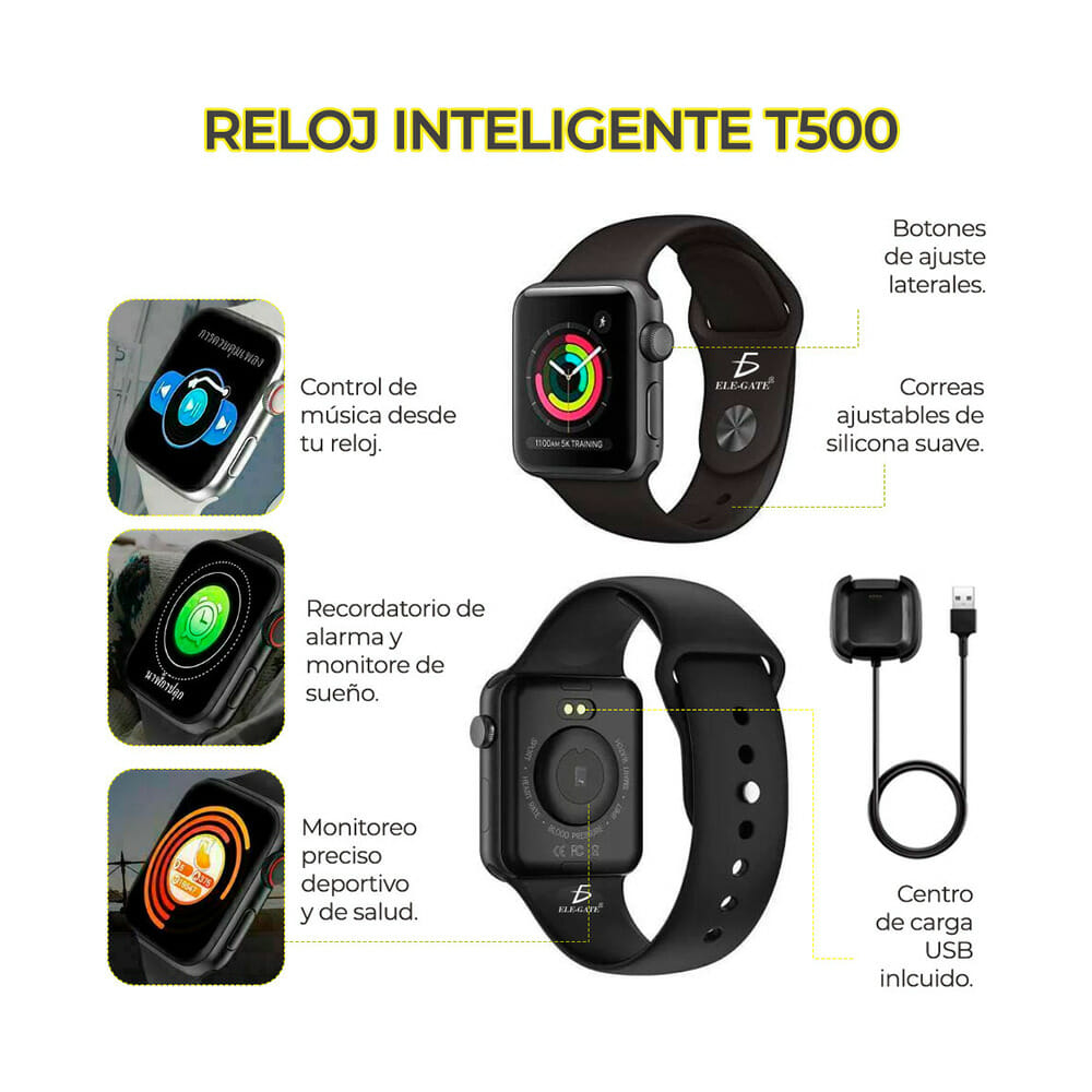 Reloj smartwatch touch con extensión de plástico + cargador de imán t500+ /  t500+pro – Joinet