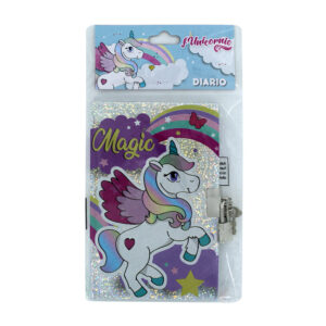 Bonito diario con diseño de unicornio multicolor