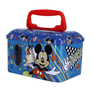 Alcancía metálica en forma de cofre con diseño de mickey mouse + candado 26261a