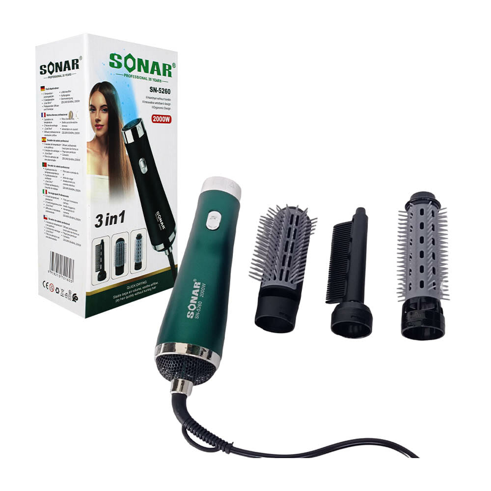 Cepillo peine secador sonar moldeador de cabello 2000w 3 en 1 sn-5260