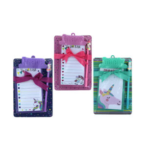 Tabla con block de notas + pluma con diseño de unicornio, variedad de colores af-77