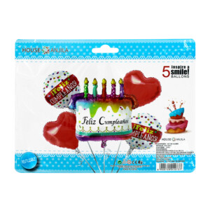 Set 5 globos feliz cumpleaños con diseño de pastel con velas hw-1073