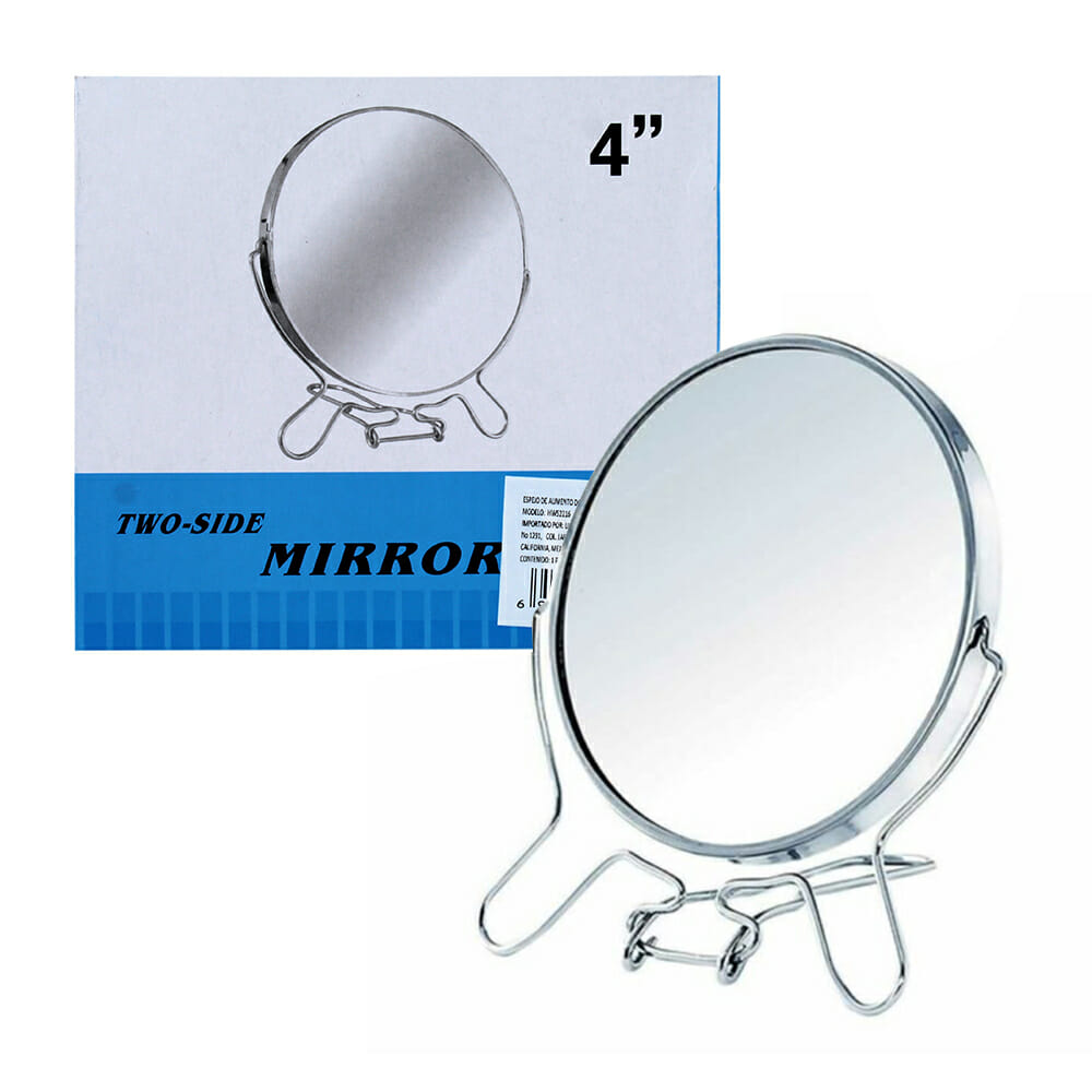 Espejo redondo de 4 pulgadas con doble de aumento y base metálica / jz-4