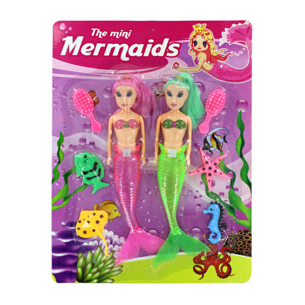 2 mini barbies sirenas con luz led y accesorios