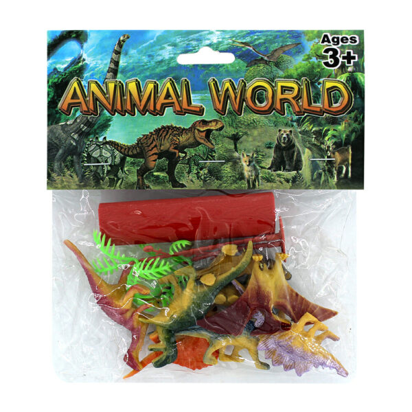 Paquete con diferentes dinosaurios y plantas animal world