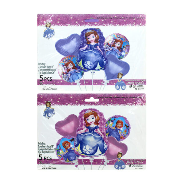 Set 5 globos metálicos con diseño de la princesa sofia 2