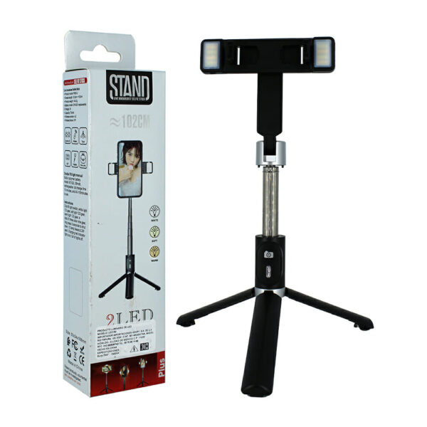 Selfie stick bluetooth plegable con control remoto y luz led 102cm led150