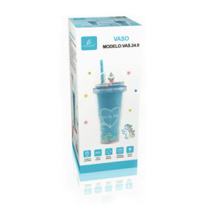 Vaso de acrílico + popote y tapa con diseño de unicornio