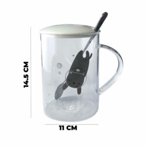 Taza de cristal + tapa y cuchara