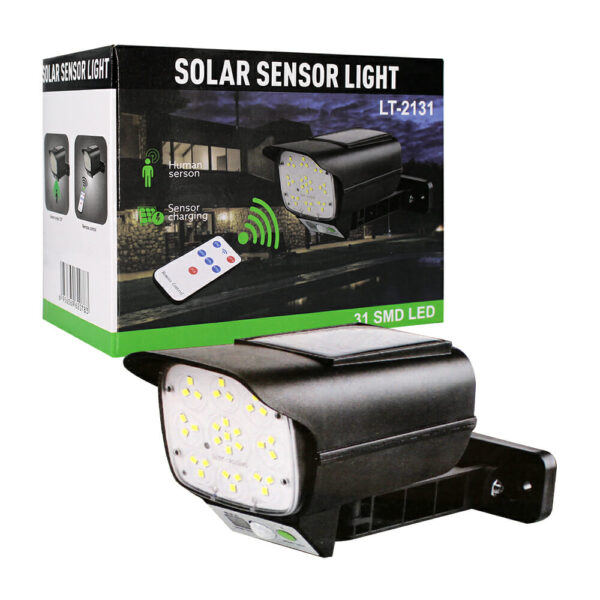 Lámpara solar tipo cámara con sensor de movimiento 6.5w + control remoto lt-2131