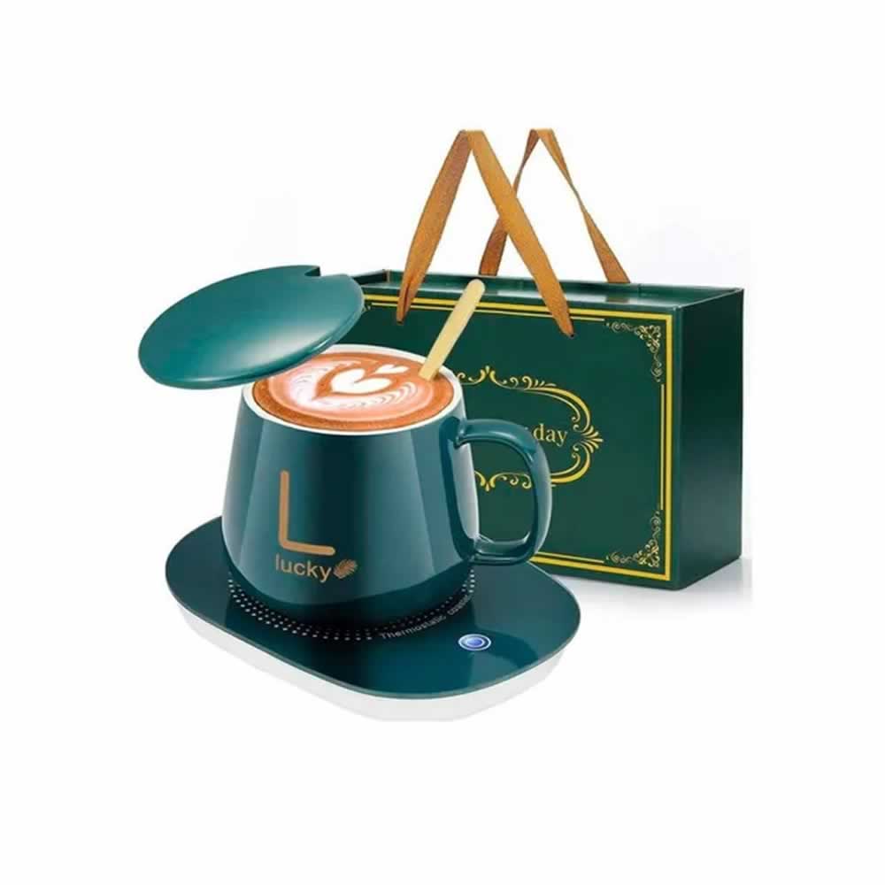 Taza eléctrica de cerámica lucky con calentador portátil y cuchara,  variedad de colores / coffee cup and saucer / lu6867 – Joinet