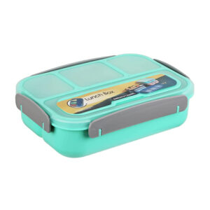 Tupper rectangular de plástico con 4 compartimientos, capacidad para 1300ml y tenedor, variedad colores / sm6253 / 1681387