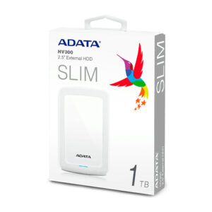 Unidad de disco duro externo 2.5 hdd adata color blanco versión slim hv300 con puerto usb 3.1 y capacidad de 1tb / hv300-cwh