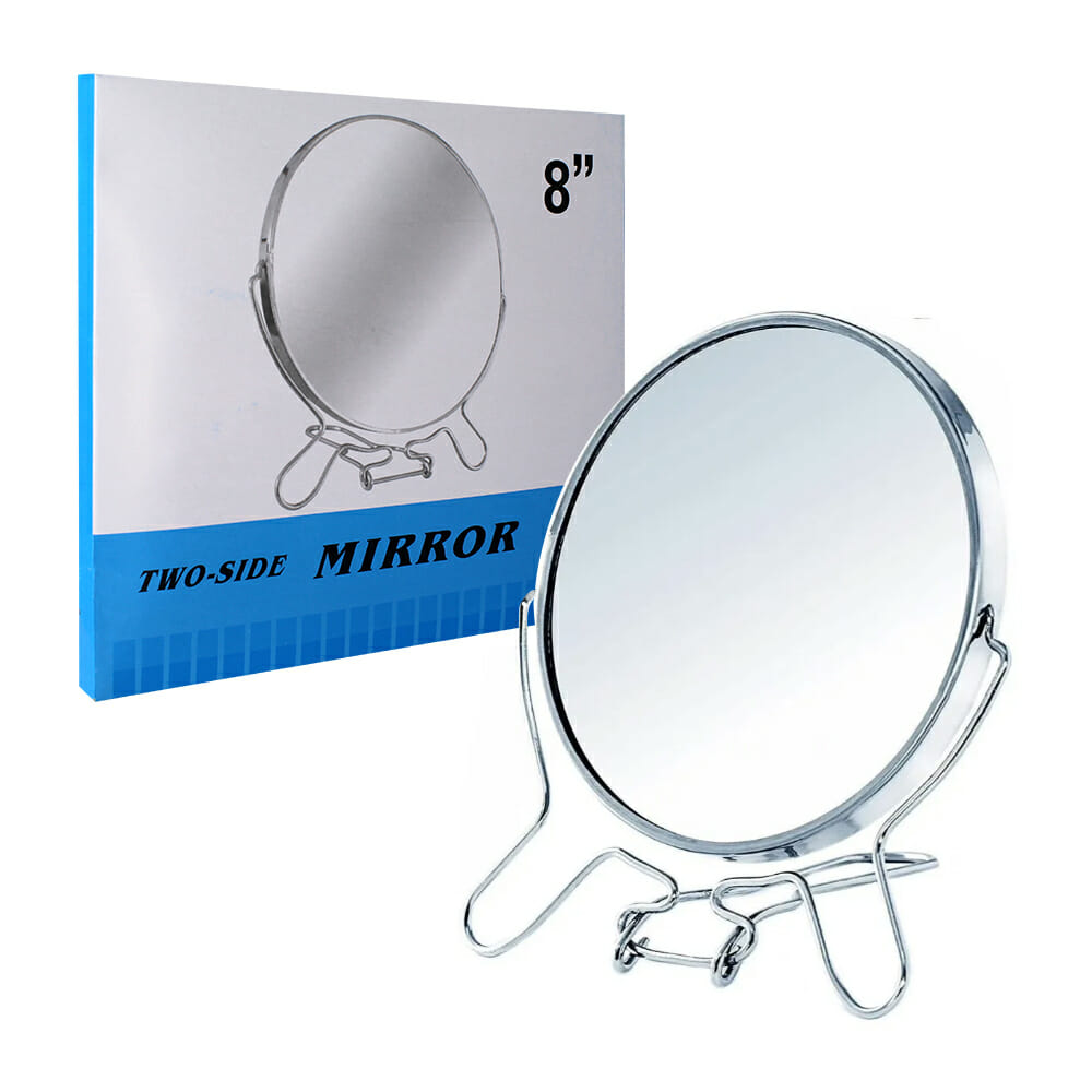 Espejo redondo de 4 pulgadas con doble de aumento y base metálica