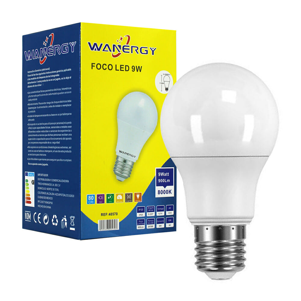 Foco luz led blanca wanergy con luminosidad de 900 lúmenes y consumo de 9  watts / 40570