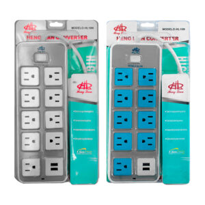 Barra multicontacto con 9 enchufes tomacorrientes, 2 puertos usb y botón, 1.5m / hl10n