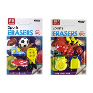 Blíster con 4 pzs de borrador en forma de objetos deportivos, variedad de diseños y colores / sports erasers