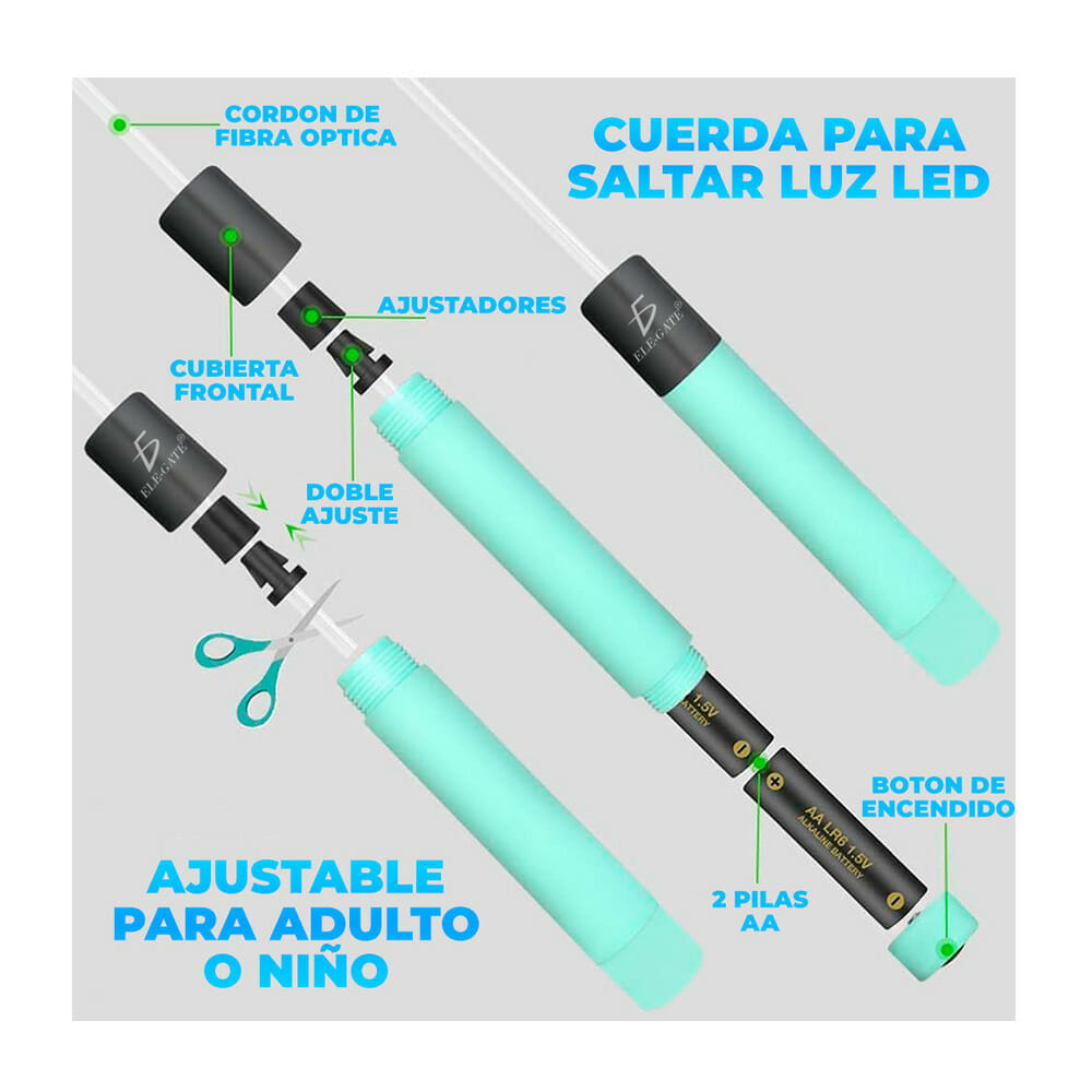 Blíster con cuerda transparente para saltar, con luz led a baterías +  baterías – Joinet