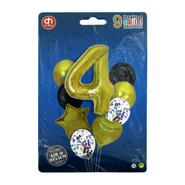 Juego de 9 globos metálicos con forma de números y figuras