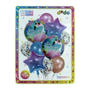 Set de 10 globos metálicos con diseño de flamingo y frase de feliz cumpleaños