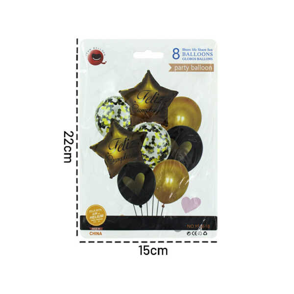Set 8 globos feliz cumpleaños con diseño de estrellas