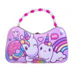 Lonchera metálica estilo bolsa con diseño de unicornio