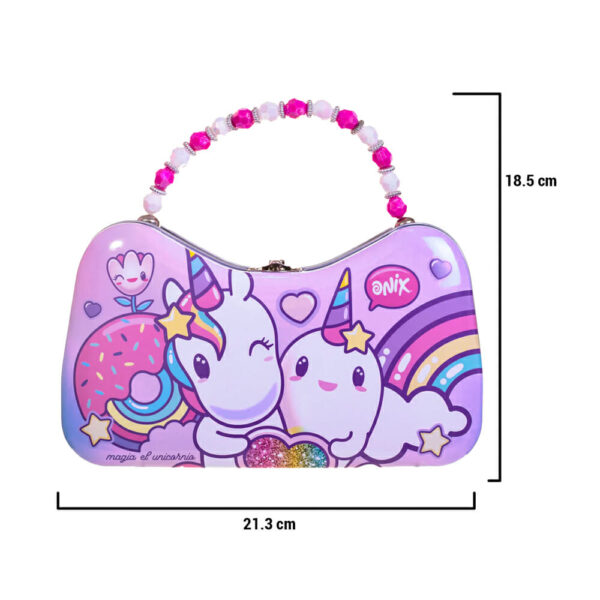 Lonchera metálica estilo bolsa con diseño de unicornio