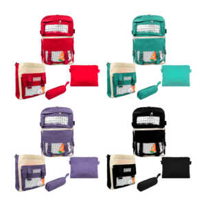 Mochila grande sin diseño + bolsa bicolor de mano, variedad de colores / fashion / 9437