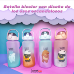 Botella bicolor con diseño de los osos escandalosos 2l + popote y stickers de decoración, variedad de colores y diseños / lu514